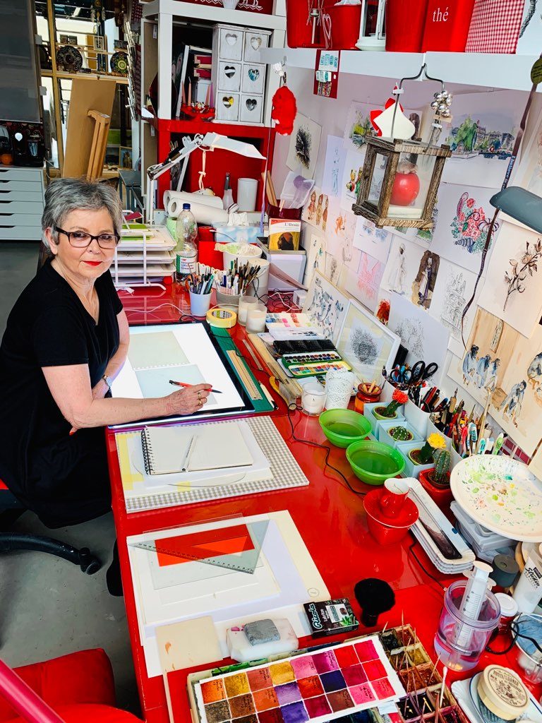 Maryvonne Partouche, artiste peintre aux Ateliers de la Côte à Etoy. Parking gratuit, à 5 minutes à pied de la gare ou 8 minutes en voiture des axes autoroutiers