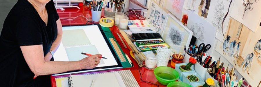 Maryvonne Partouche, artiste peintre aux Ateliers de la Côte à Etoy. Parking gratuit, à 5 minutes à pied de la gare ou 8 minutes en voiture des axes autoroutiers
